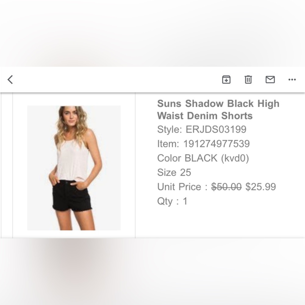 Roxy Suns Shadow Black High Waisted Shorts size 25